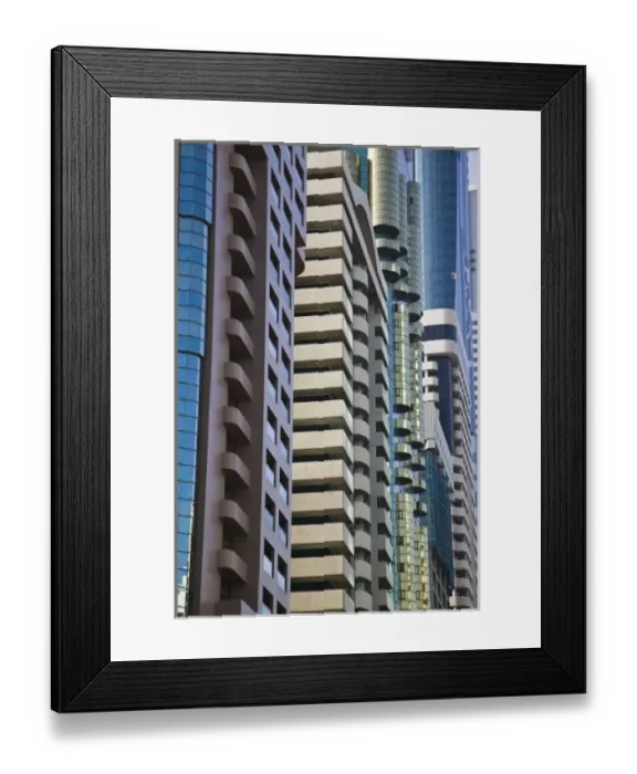 Framed Print : United Arab Emirates, Dubai, Dubai City. Sheik Zayed Road Highrises / Morning Framed Print : United Arab Emirates, Dubai, Dubai City. Sheik Zayed Road Highrises / Morning