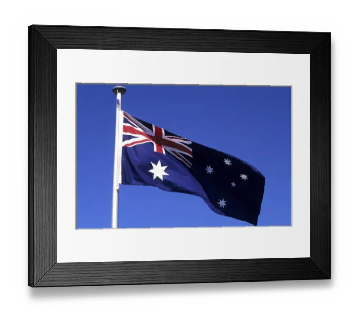 Framed Print : Australian flag blowing in the wind in Sydney Australia Framed Print : Australian flag blowing in the wind in Sydney Australia