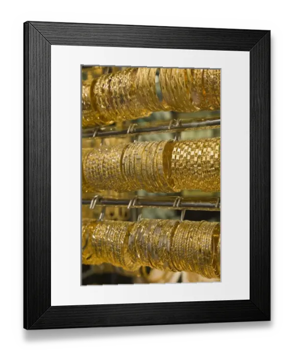 Framed Print : United Arab Emirates, Dubai, Deira. Deira Gold Souk  /  Market  /  Gold Bracelets