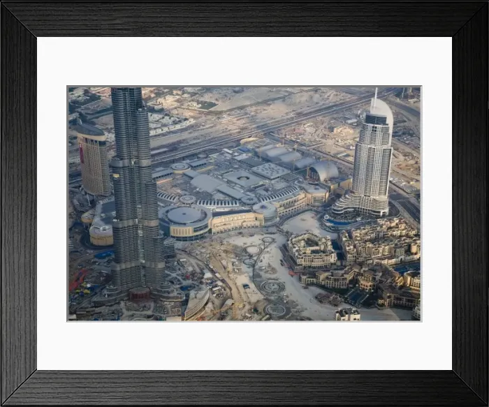Framed Print : UAE, Dubai. Lower part of the Burj Dubai Hotel near The Address Hotel Dubai Mall
