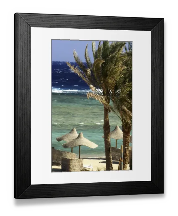 Framed Print : Africa, Egypt, Marsa Alam, Red Sea, lounges and umbrellas on beach