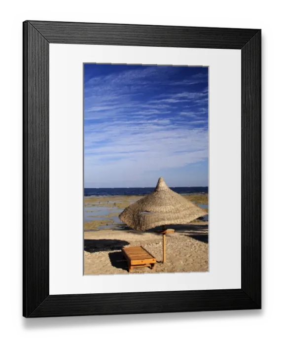 Framed Print : Africa, Egypt, Marsa Alam, Red Sea, lounge and umbrella on beach Framed Print : Africa, Egypt, Marsa Alam, Red Sea, lounge and umbrella on beach