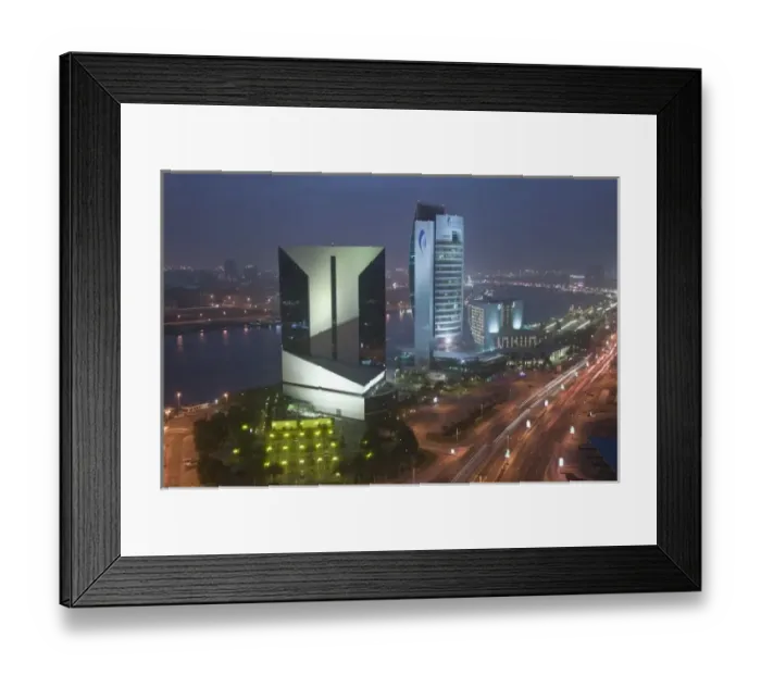 Framed Print : United Arab Emirates, Dubai, Deira. Aerial View of Deira Buildings along Dubai Creek