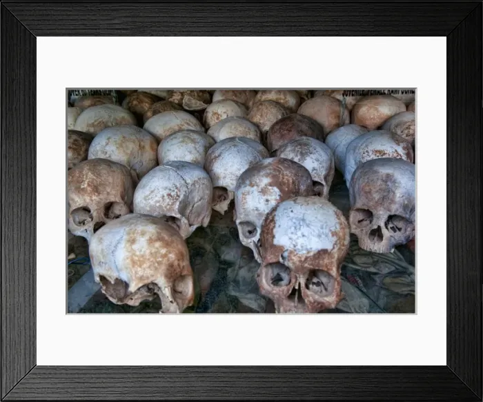 Framed Print : Killing Fields memorial with skulls of those killed in raids at Phnom Phen, Cambodia