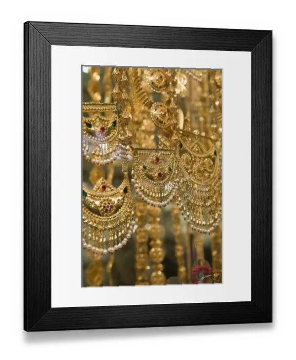 Framed Print : United Arab Emirates, Dubai, Deira. Deira Gold Souk  /  Market  /  Gold Necklaces