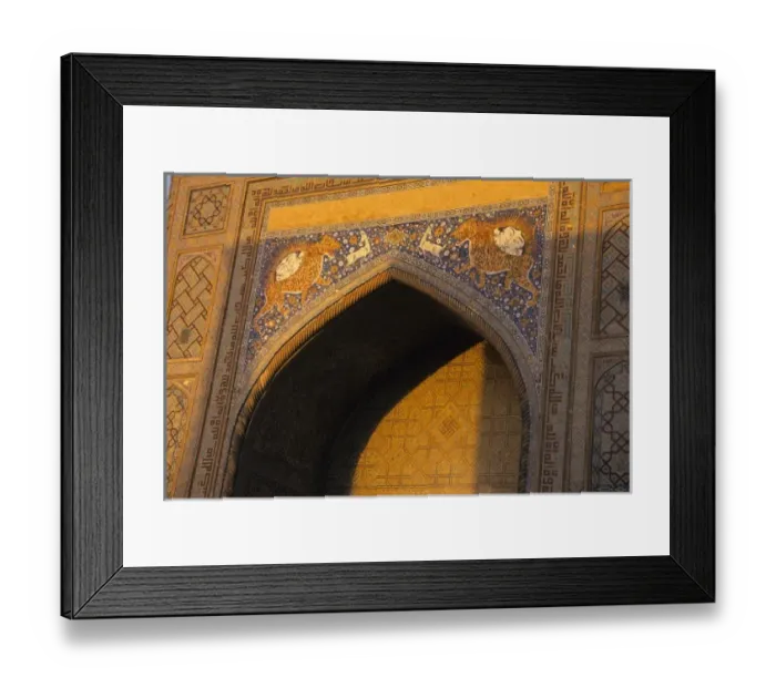 Framed Print : Sher Dor Madrasa lion mosaics Registan, Samarkand, Uzbekistan, Central Asia
