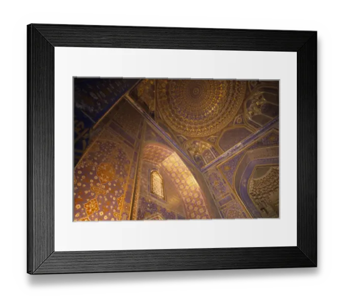 Framed Print : Trompe l oeil ceiling Golden Mosque Tilla Kari Madrasa Registan, Samarkand, Uzbekistan