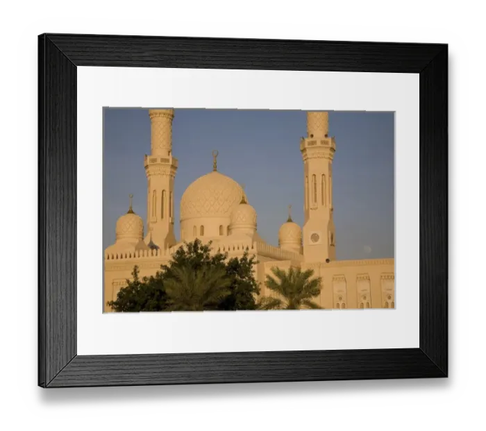 Framed Print : UAE, Dubai. Jumeirah Mosque with full moon rising Framed Print : UAE, Dubai. Jumeirah Mosque with full moon rising