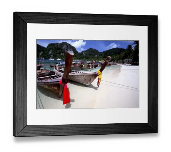 Framed Print : Asia, Thailand, Ko Phi Phi, traditional longtail boats on beach Framed Print : Asia, Thailand, Ko Phi Phi, traditional longtail boats on beach