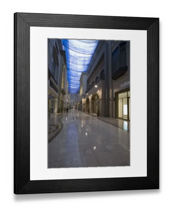 Framed Print : UAE, Dubai. Dubai Mall interior with rainwater on the floor