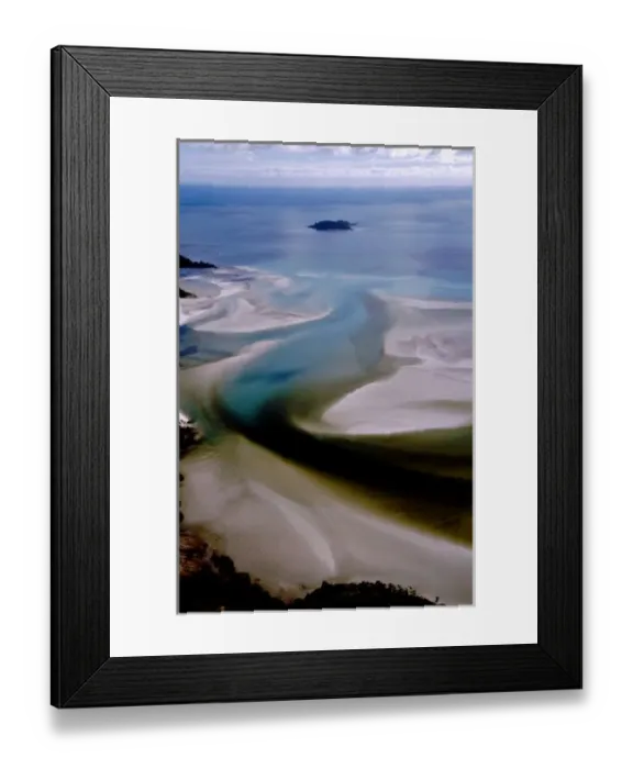 Framed Print : Australia, Queensland, The Whitsunday Islands, National Park. Hill Inlet fromt the air