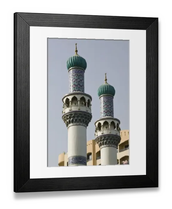 Framed Print : United Arab Emirates, Sharjah, Sharjah Town. Harborside Mosque Minarets Framed Print : United Arab Emirates, Sharjah, Sharjah Town. Harborside Mosque Minarets
