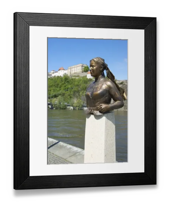 Framed Print : Europe, Germany, Bavaria, Passau, Oberhause Fortress and statue by Danube River Framed Print : Europe, Germany, Bavaria, Passau, Oberhause Fortress and statue by Danube River