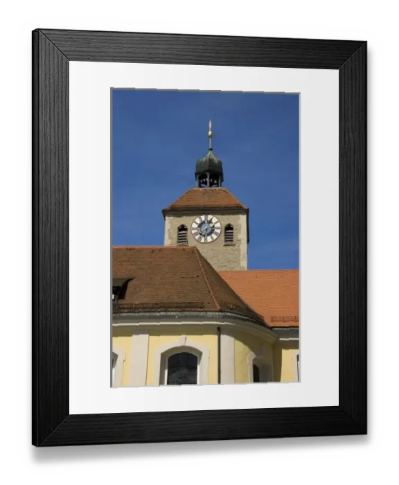 Framed Print : Europe, Germany, Bavaria, Regensburg, clock tower and German architecture Framed Print : Europe, Germany, Bavaria, Regensburg, clock tower and German architecture