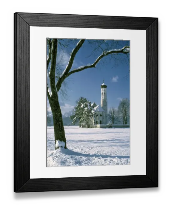 Framed Print : Germany, Bavaria, St. Colomans Church. A sparkling white and blue winter comes Framed Print : Germany, Bavaria, St. Colomans Church. A sparkling white and blue winter comes