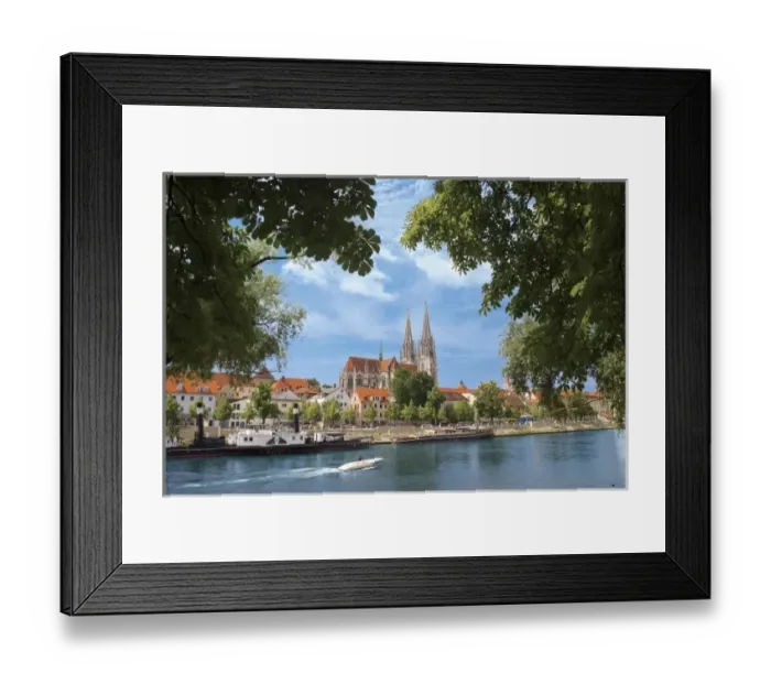Framed Print : Germany, Regensburg, Old Town Skyline with St. Peters Cathedral & Danube River Framed Print : Germany, Regensburg, Old Town Skyline with St. Peters Cathedral & Danube River