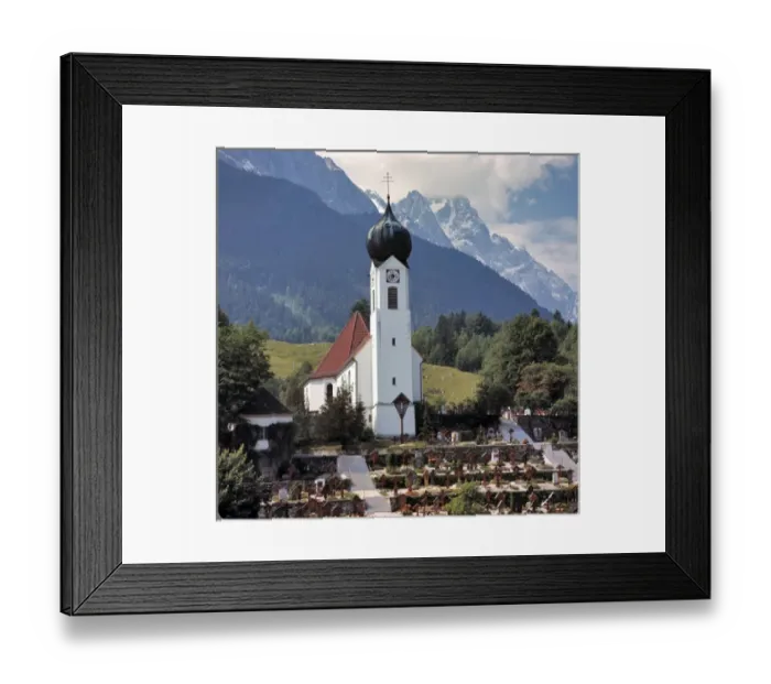 Framed Print : Germany, Bavaria, Obergrainau. Well-tended grave sites mark the entrance to the church