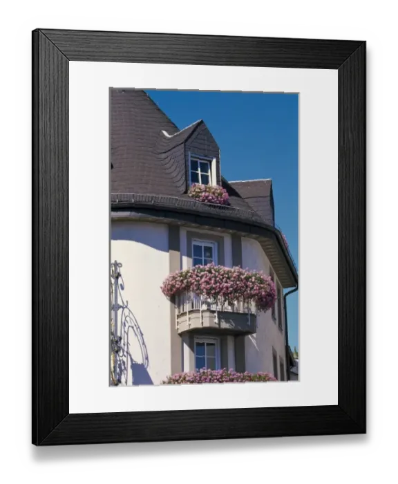 Framed Print : Germany, Rudesheim, Rhine Gorge, flower fillled windows of Hotel Lindenwirt, UNESCO Framed Print : Germany, Rudesheim, Rhine Gorge, flower fillled windows of Hotel Lindenwirt, UNESCO