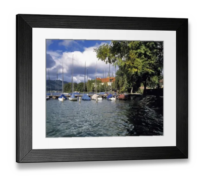 Framed Print : Germany, Bavaria, Tegernsee. A storm threatens the marina at the Imperial Abbey