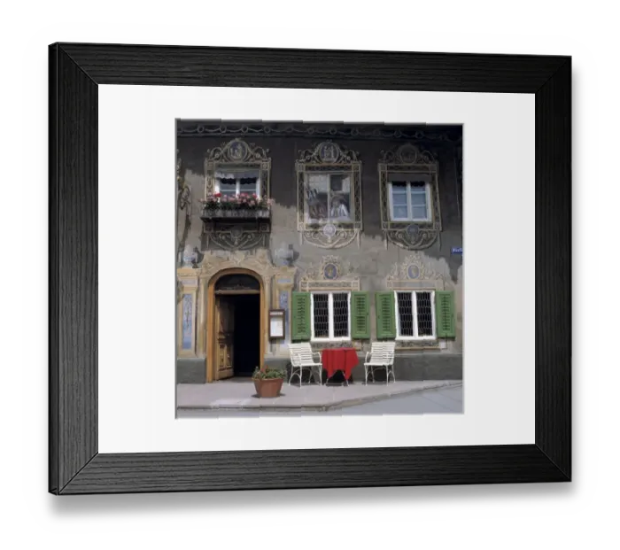 Framed Print : Germany, Bavaria, Garmisch. Trompe l oeil scenes such as this are common in Garmisch Framed Print : Germany, Bavaria, Garmisch. Trompe l oeil scenes such as this are common in Garmisch