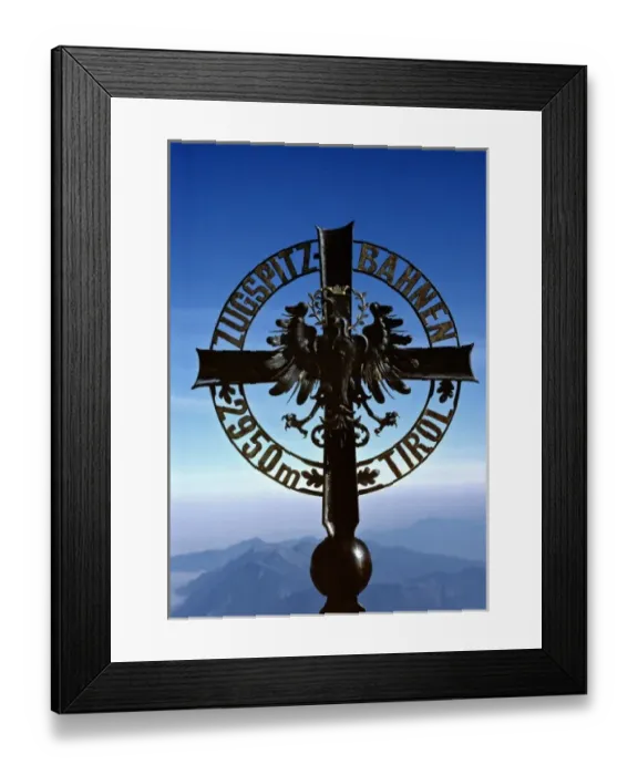 Framed Print : Germany, Bavaria, Zugspitze. This locator cross, at the Zugspitze, marks the border between Germany Framed Print : Germany, Bavaria, Zugspitze. This locator cross, at the Zugspitze, marks the border between Germany