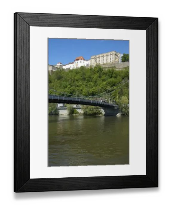 Framed Print : Europe, Germany, Bavaria, Passau, Oberhaus Fortress, suspension bridge Framed Print : Europe, Germany, Bavaria, Passau, Oberhaus Fortress, suspension bridge