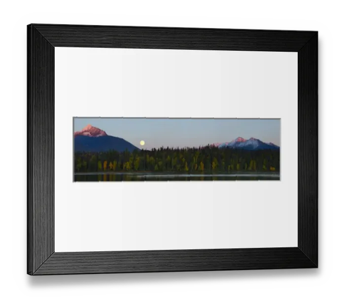 Framed Print : Canada, British Columbia, Bowron Lakes Provincial Park. Panorama of autumn color on Unna Lake