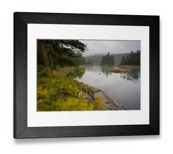 Framed Print : Canada, British Columbia, Vancouver Island, Broughton Group. Sea kayakers exploring Framed Print : Canada, British Columbia, Vancouver Island, Broughton Group. Sea kayakers exploring