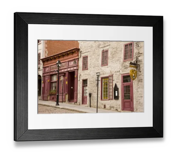Framed Print : Buildings and restuarant in old Montreal, Quebec Framed Print : Buildings and restuarant in old Montreal, Quebec