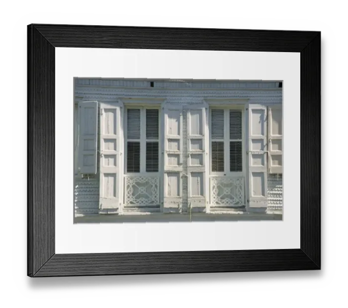 Framed Print : Caribbean, US Virgin Islands, St Croix, Frederiksted, Strand Street, detail of white windows Framed Print : Caribbean, US Virgin Islands, St Croix, Frederiksted, Strand Street, detail of white windows