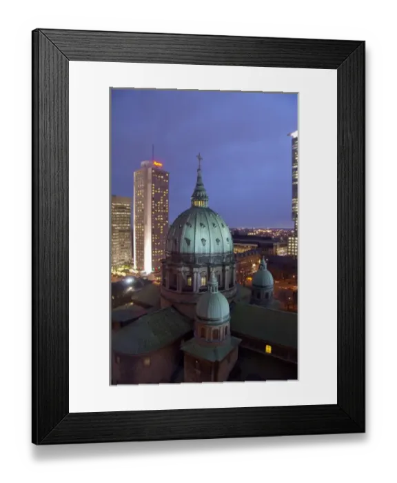 Framed Print : Canada, Quebec, Montreal. Night view of Cathedrale Marie-Reine-du-Monde and downtown Montreral Framed Print : Canada, Quebec, Montreal. Night view of Cathedrale Marie-Reine-du-Monde and downtown Montreral