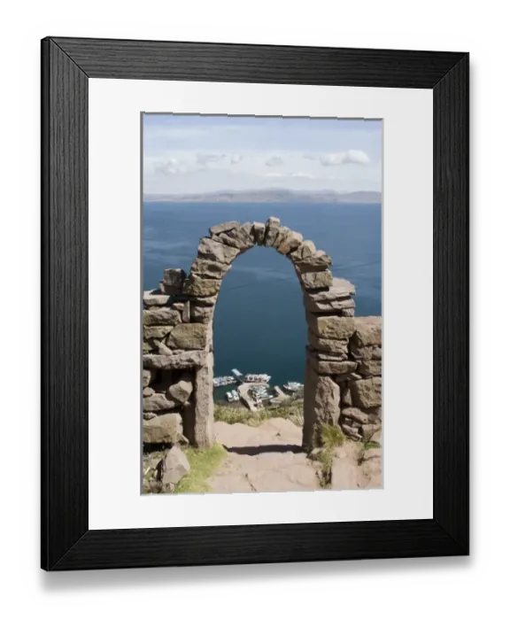Framed Print : South America - Peru. Stone archway and path to the dock at Taquile Island on Lake Titicaca Framed Print : South America - Peru. Stone archway and path to the dock at Taquile Island on Lake Titicaca