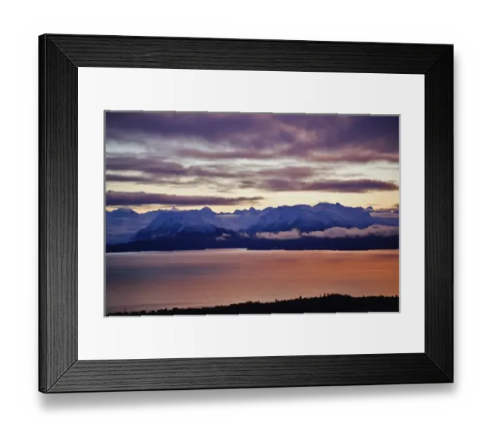 Framed Print : Kachemak Bay and Kenai Mountains during winter sunset from Homer, Alaska Framed Print : Kachemak Bay and Kenai Mountains during winter sunset from Homer, Alaska