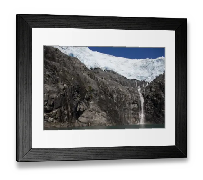 Framed Print : USA, Alaska, Morning sun lights waterfall flowing from Blackstone Glacier in Prince Framed Print : USA, Alaska, Morning sun lights waterfall flowing from Blackstone Glacier in Prince