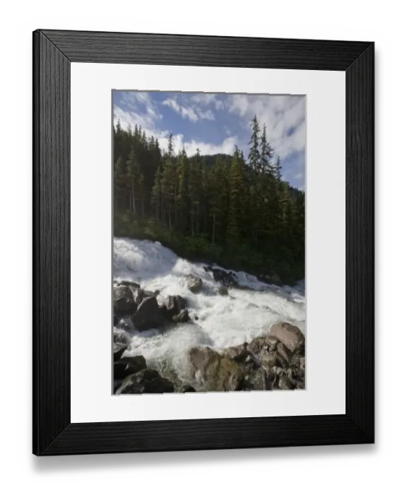 Framed Print : USA, Alaska, Port Snettisham, River swollen with snow melt roars down rapids in rainforest Framed Print : USA, Alaska, Port Snettisham, River swollen with snow melt roars down rapids in rainforest