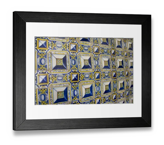 Framed Print : Elaborate tile wall in Church of San Francisco and monastery, famous for its catacombs and library
