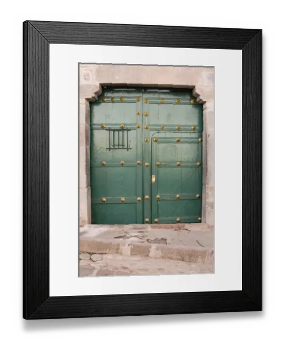 Framed Print : South America - Peru. Green residential door in Cusco