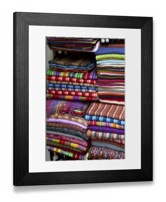 Framed Print : Textiles being sold at a market in Lima, Peru