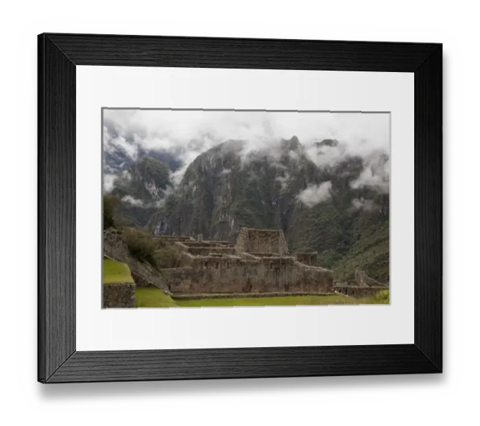Framed Print : South America, Peru, Machu Picchu. Foggy mountains next to ruins. (UNESCO World Heritage Framed Print : South America, Peru, Machu Picchu. Foggy mountains next to ruins. (UNESCO World Heritage