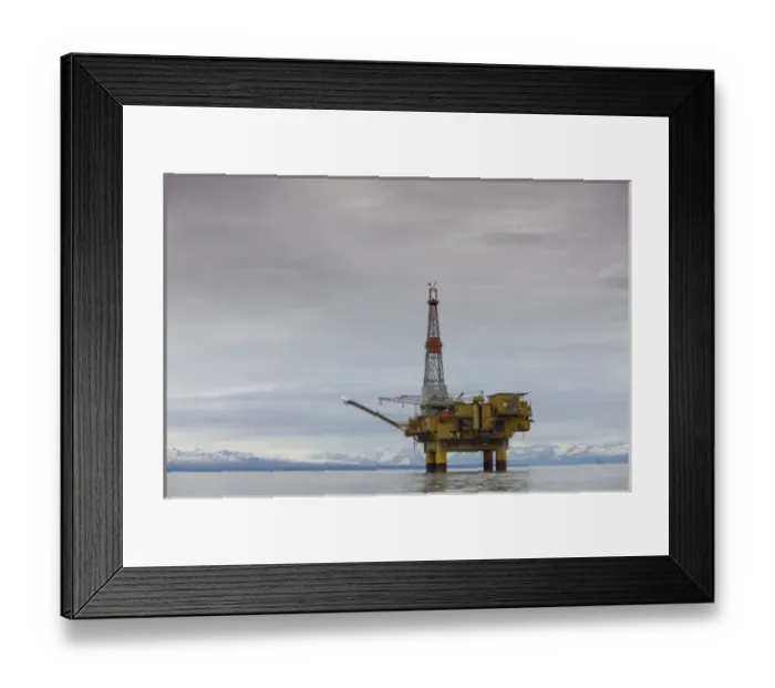 Framed Print : USA, Alaska, Offshore oil drilling rig in Cook Inlet on summer evening Framed Print : USA, Alaska, Offshore oil drilling rig in Cook Inlet on summer evening