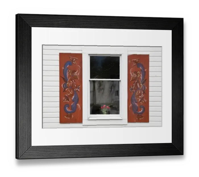 Framed Print : USA, Alaska, Petersburg. Close-up of rosemaling paintings on window shutters of Sons of Norway Hall Framed Print : USA, Alaska, Petersburg. Close-up of rosemaling paintings on window shutters of Sons of Norway Hall