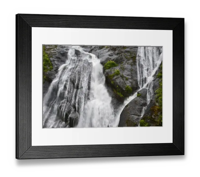 Framed Print : USA, Alaska, Inside Passage. Waterfalls rush down rock face Framed Print : USA, Alaska, Inside Passage. Waterfalls rush down rock face