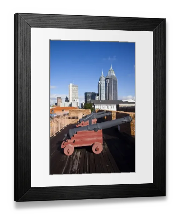 Framed Print : USA, Alabama, Mobile. Fort Conde, b. 1711, RSA Tower and Riverview Plaza buildings Framed Print : USA, Alabama, Mobile. Fort Conde, b. 1711, RSA Tower and Riverview Plaza buildings
