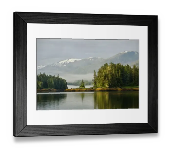 Framed Print : USA, Alaska, Inside Passage. View of foggy forest and mountains