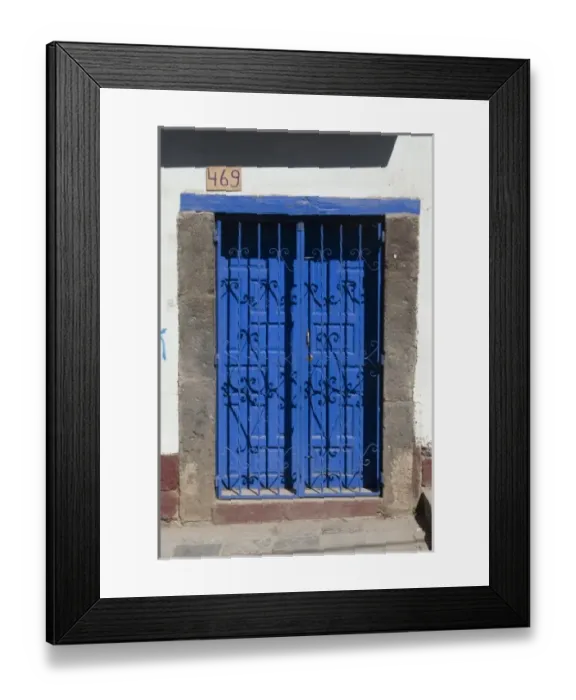 Framed Print : South America - Peru. Blue residential door in Cusco Framed Print : South America - Peru. Blue residential door in Cusco