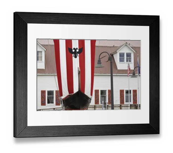Framed Print : USA, Alaska, Petersburg. A model Viking ship in front of the Sons of Norway Hall Framed Print : USA, Alaska, Petersburg. A model Viking ship in front of the Sons of Norway Hall