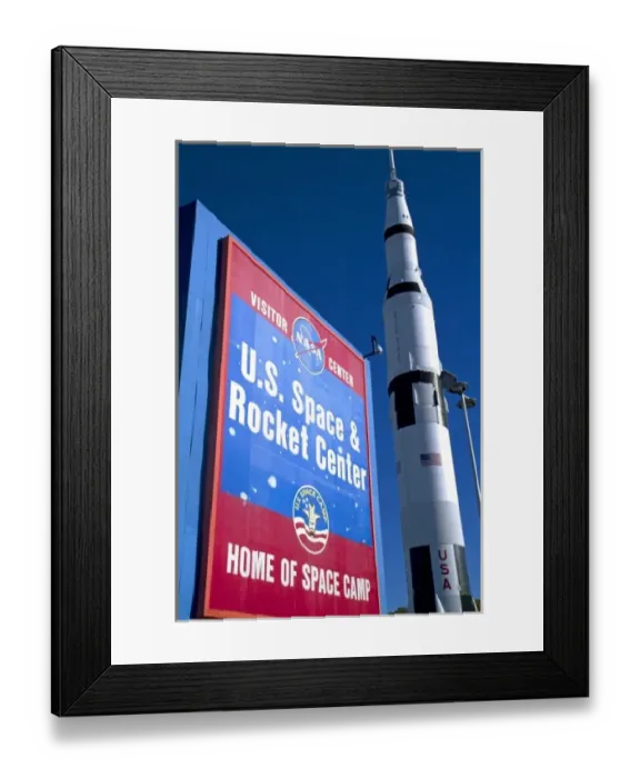 Framed Print : Saturn V mock-up stands next to the U. S. Space and Rocket Center sign located in Huntsville Framed Print : Saturn V mock-up stands next to the U. S. Space and Rocket Center sign located in Huntsville