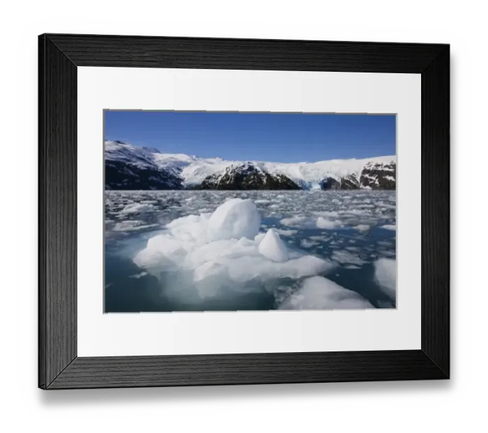 Framed Print : USA, Alaska, Morning sun lights icebergs floating near Blackstone Glacier in Prince Framed Print : USA, Alaska, Morning sun lights icebergs floating near Blackstone Glacier in Prince
