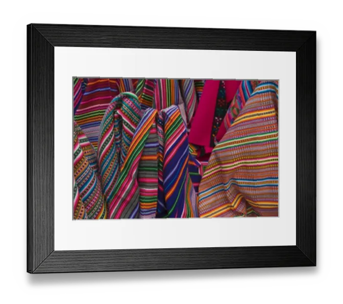 Framed Print : Colorful blankets on display at market, Huaraz, Peru