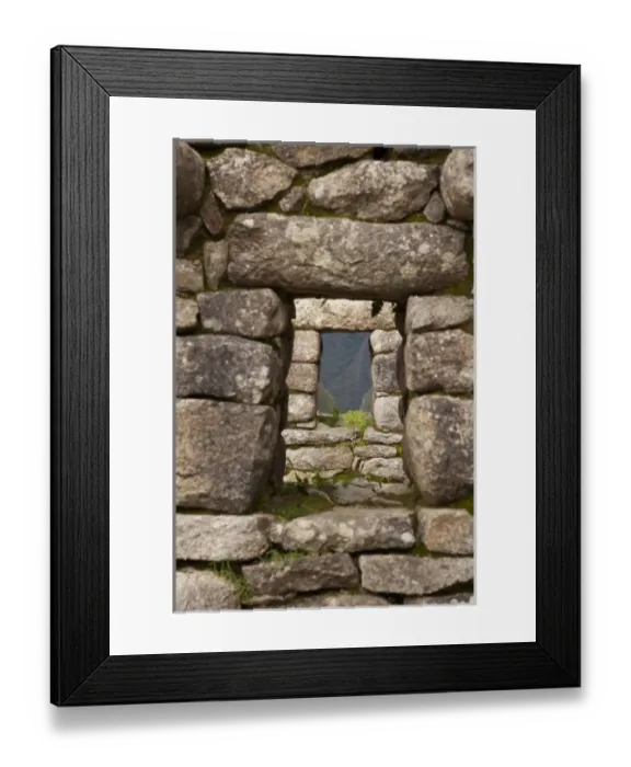 Framed Print : South America, Peru, Machu Picchu. Aligned windows in stone house ruins. (UNESCO Framed Print : South America, Peru, Machu Picchu. Aligned windows in stone house ruins. (UNESCO